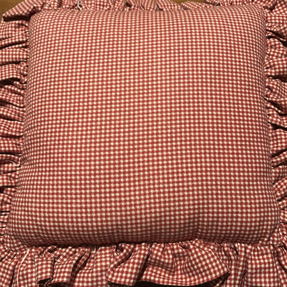 Rustic Primitive Pillow Farmhouse Red Gingham Pillow Ruffle Handmade Final Sale